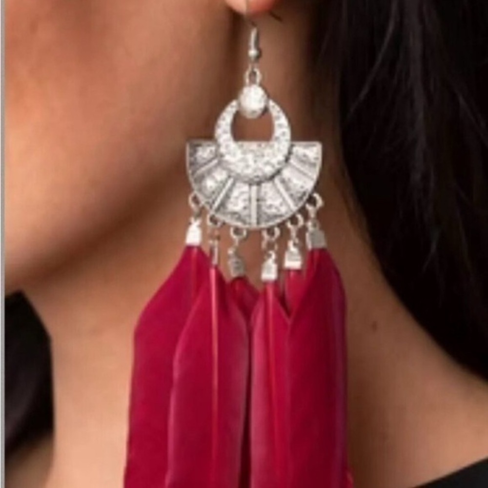 Elegant Silver and Red Chandelier Earrings
